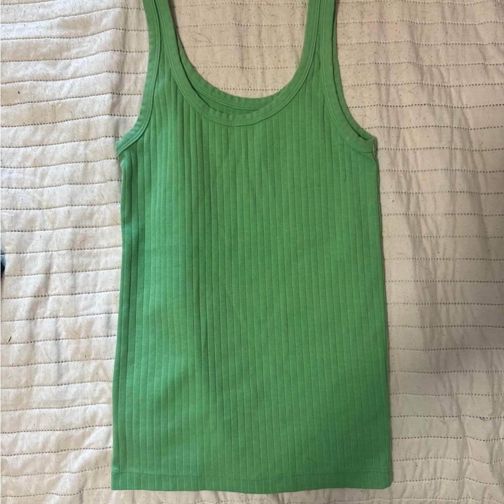 aerie Bright Green Ribbed Scoop Tank